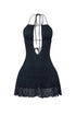 Midnight Serenade Halter Lace Cut Out Mini Dress
